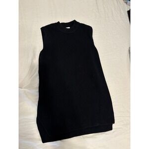 HM Womens Black Mock Neck Sleeveless Longline Ribbed Knit Sweater Vest Medium
